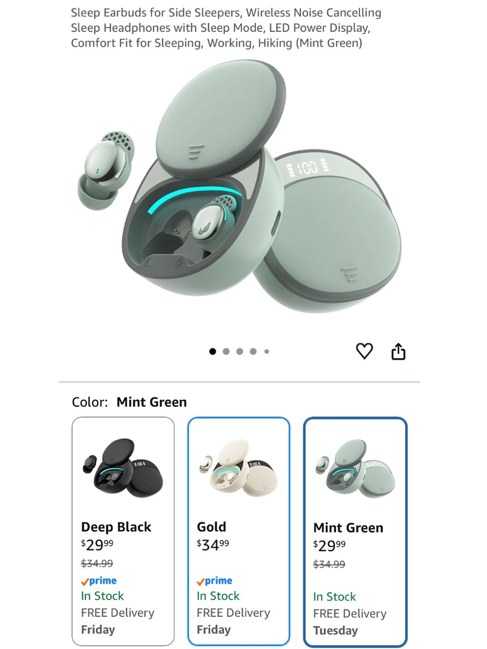 Houlyn Mint Green Wireless Sleep Earbuds with Charging Case